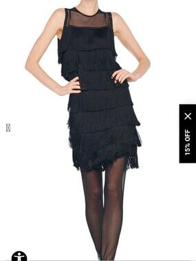 Sleeveless Norma Kamali Black Fringe  Dress.  52" Long. Size M.    Never Worn